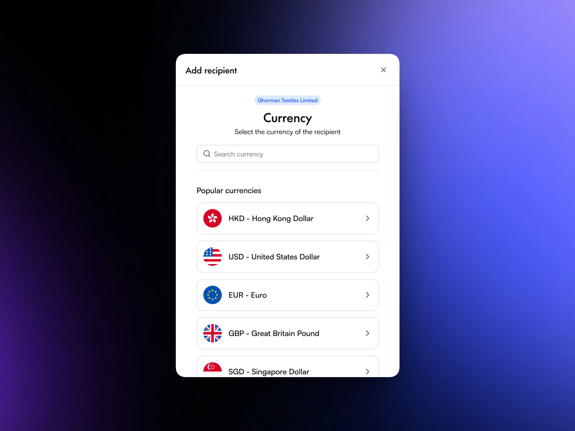 Add recipient drawer