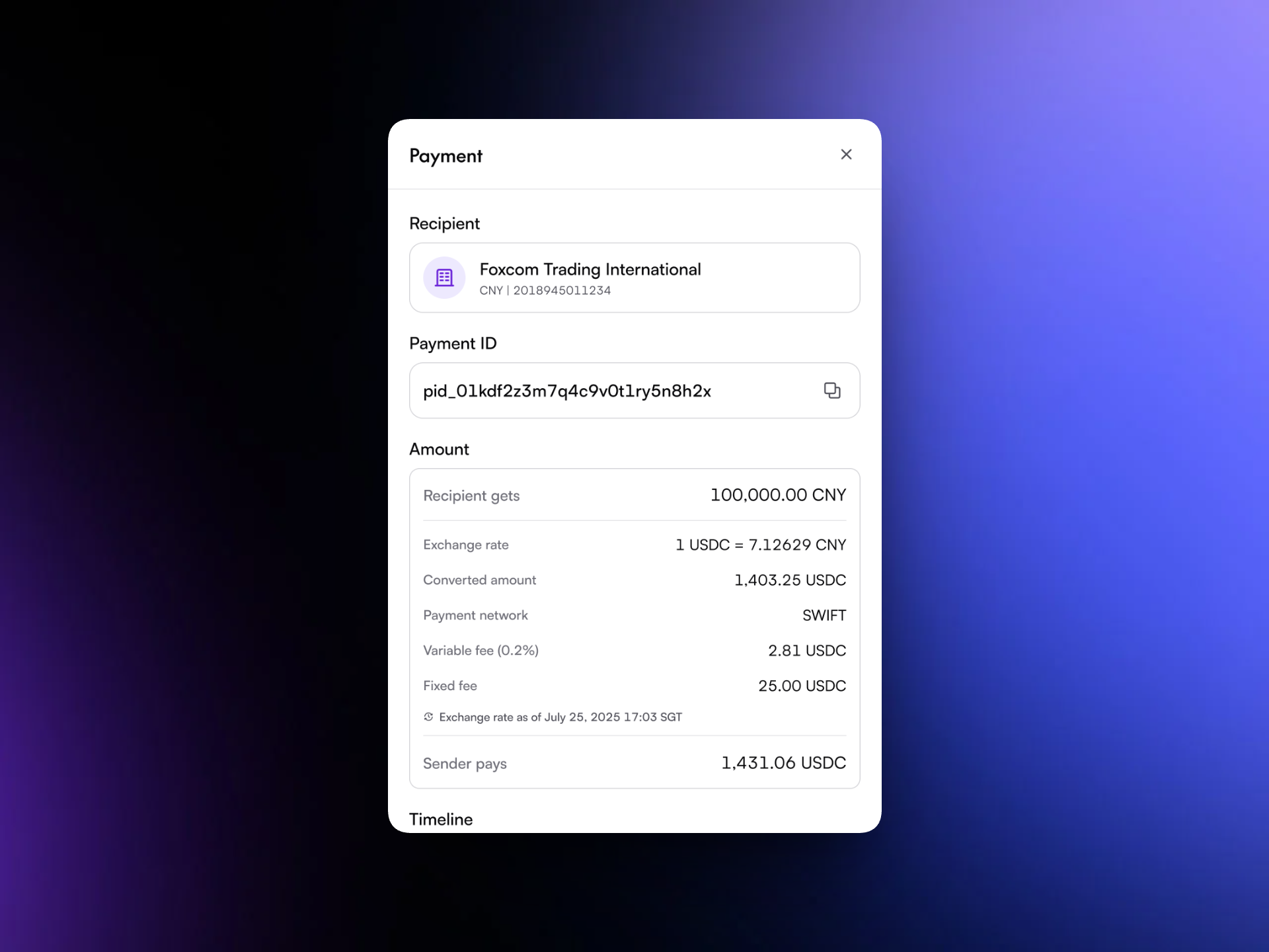 Payment details drawer