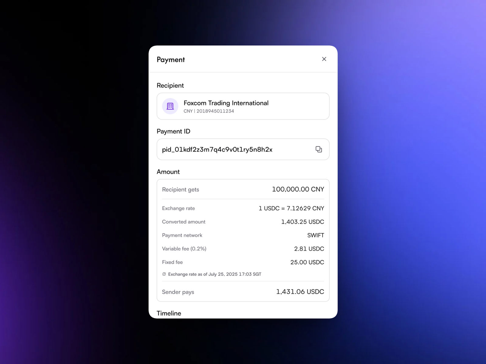 Payment details drawer
